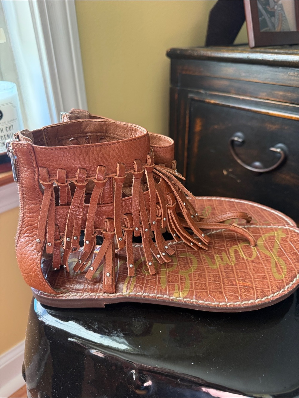 Sam Edelman Griffen Brown Leather Fringe Gladiator Sandals 7.5